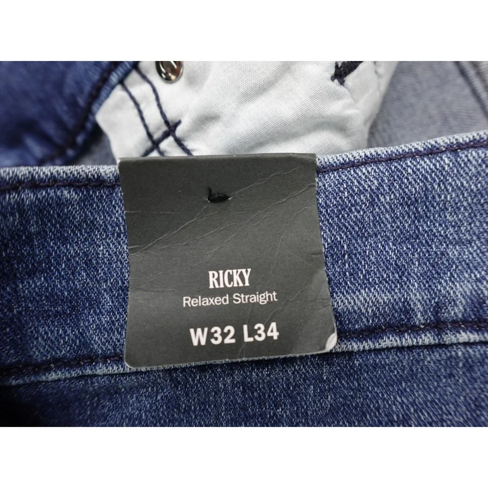 True Religion Ricky Relaxed Straight Jeans Mens 32x34 Blue NWT Horseshoe Denim